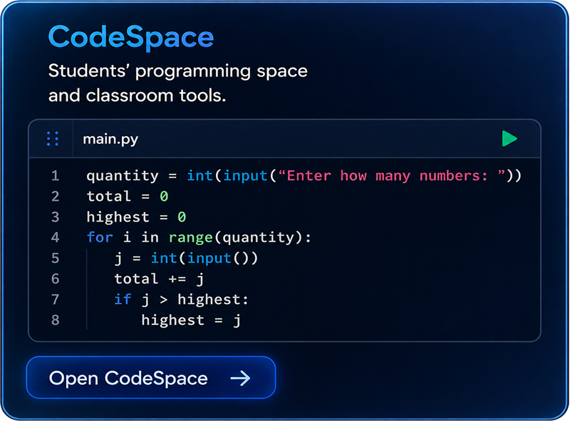 CodeSpace — students' programming space and classroom tools